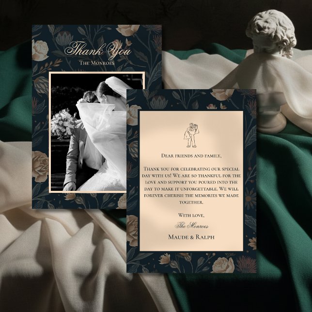 Cartão De Agradecimento Contemporary Modern Black Floral Thank You Card (Express your gratitude in timeless style with this Contemporary Modern Black Floral Thank You Card! )