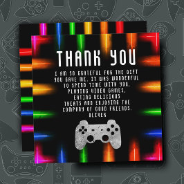 Cartão De Agradecimento Controlador de Festa de Video Game Neon Aniversári