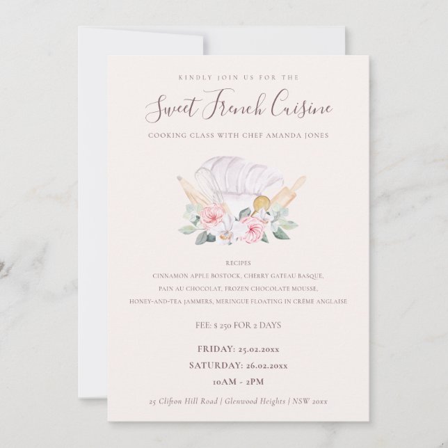 Cartão De Agradecimento Convidado de Classe de Cozinhar Floral de Chef Hat (Frente)