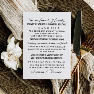 Cartão De Agradecimento Convidado Elegante de Casamento Negro e Branco
