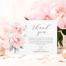 Cartão De Agradecimento Convidados do Chá de Bebê com peônias rosa cor de 