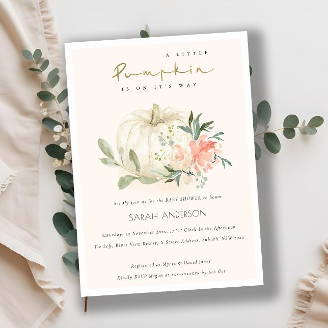 Cartão De Agradecimento Convidar Pequeno Chá de fraldas Floral De Pumpkin  (Criador carregado)