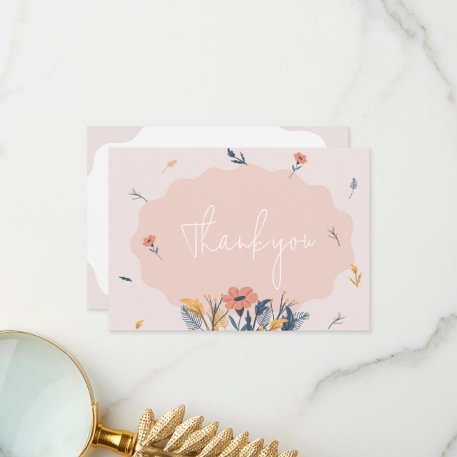 Cartão De Agradecimento Convocação de Casamento Floral Feliz Obrigado Cart (Frente/Verso In Situ)