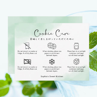 Cartão De Agradecimento Cookie Care Instructions Mint Green Watercolor