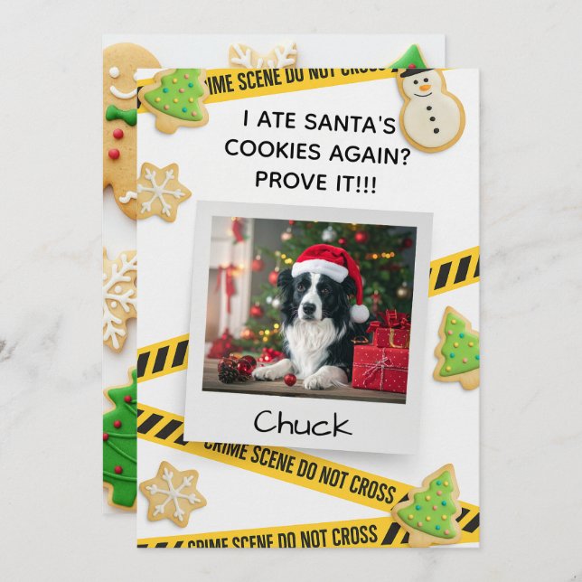 Cartão De Agradecimento Cookie Crime Scene Funny Dog Christmas Card (Frente/Verso)