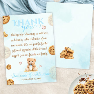 Cartão De Agradecimento Cookies and Milk Baby Shower - Teddy Bear Baby Sho
