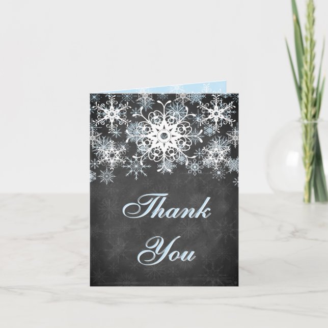 Cartão De Agradecimento Cool Blue Snowy Chalkboard Wedding Thank You Card (Frente)