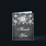 Cartão De Agradecimento Cool Blue Snowy Chalkboard Wedding Thank You Card<br><div class="desc">This festive and trendy black and white chalkboard LOOK wedding thank you card has layers of light blue and white snowflakes on it that matches the winter wedding invitation shown below. If there are any other matching items that you need,  please email your request to niteowlstudio@gmail.com.</div>