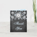 Cartão De Agradecimento Cool Blue Snowy Chalkboard Wedding Thank You Card<br><div class="desc">This festive and trendy black and white chalkboard LOOK wedding thank you card has layers of light blue and white snowflakes on it that matches the winter wedding invitation shown below. If there are any other matching items that you need,  please email your request to niteowlstudio@gmail.com.</div>