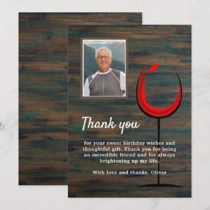 Cartão De Agradecimento Copo de Vinho de Madeira Rústica Aniversário de 60