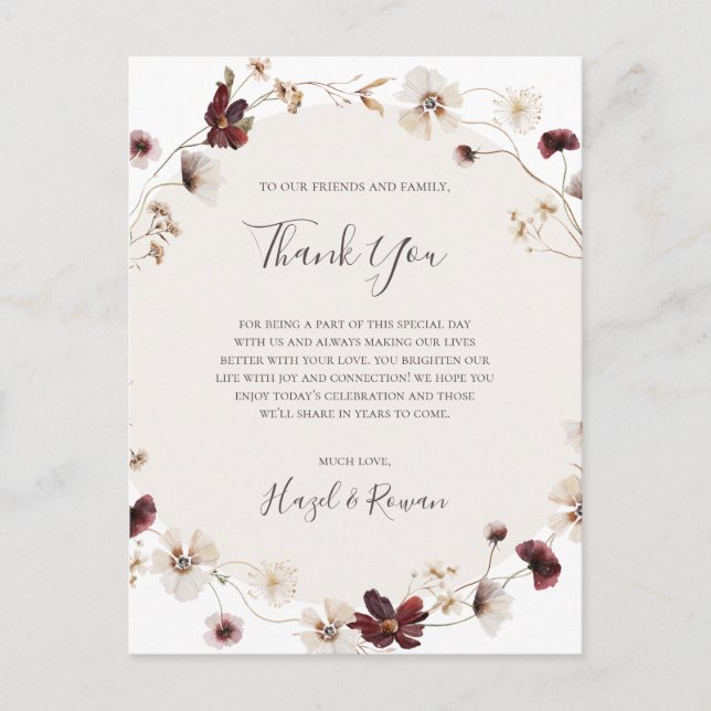 Cartão de Agradecimento Copper Burgundy Flor Silve (Frente)