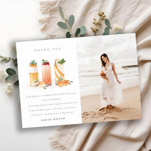 Cartão De Agradecimento Coquetel de Frutas Lindas Rosa Laranja Aniversário