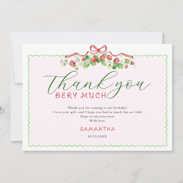 Cartão De Agradecimento Coquette Berry Sweet Qualquer Aniversário De Idade (Frente)