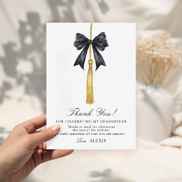 Cartão De Agradecimento Coquette Black Bow on Tassel Graduation 