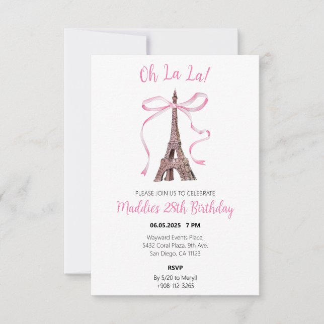 Cartão De Agradecimento Coquette Paris Birthday Inves (Frente)