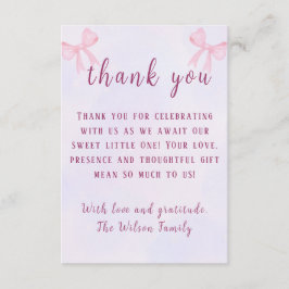 Cartão De Agradecimento Coquette Pastel Pink Bow Watercolor Baby Shower
