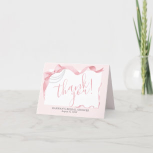 Cartão De Agradecimento Coquette Rosa com Laço e Pérolas Chá de Noiva Mode