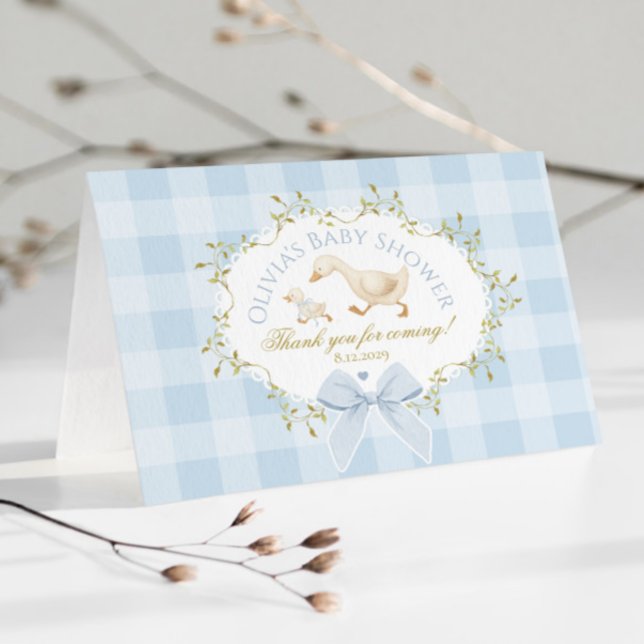 Cartão De Agradecimento Coquette Silly Goose Blue Gingham Baby Shower (Criador carregado)