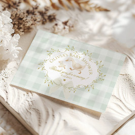 Cartão De Agradecimento Coquette Silly Goose Sage Gingham Baby Shower