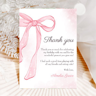Cartão De Agradecimento Coquette Watercolor Pink - Arco Cinto-Rosa - Anive