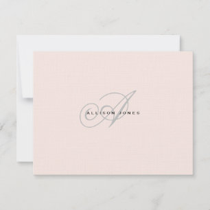 Cartão De Agradecimento Cor-de-rosa pincelado e cinza, monogramas