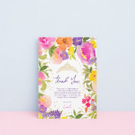 Cartão De Agradecimento Cor floral de Verão cor rosa Ouro de aquarela Quin