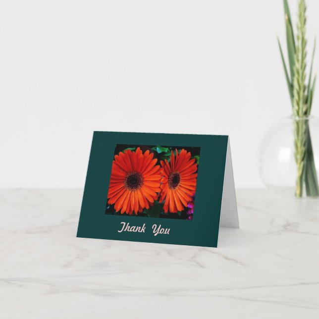 cartão de agradecimento cor laranja dupla flores d (Frente)