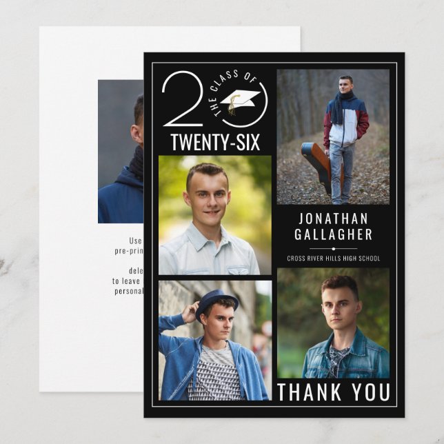 Cartão De Agradecimento Cor Personalizada da Graduação Fotográfica Ano 5 d (Frente/Verso)