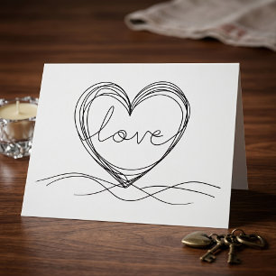 Cartão De Agradecimento Coração com "Amor" em Arte em Linha Contínua