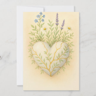 Cartão De Agradecimento Coração de Aquarela de Flor Silvestre Kintsugi