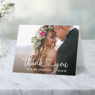 Cartão De Agradecimento Coração de Caligrafia Moderna Nota de Casamento Do