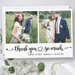 Cartão De Agradecimento Coração de Letra Caligráfica 2 Foto Casamento