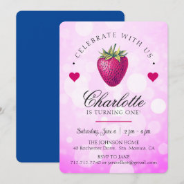 Cartão De Agradecimento Coração de Morango Aniversariante Rosa