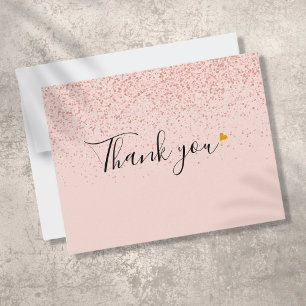 Cartão De Agradecimento Coração Dourada Glitter com Script de Largura Dour