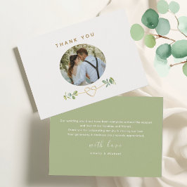 Cartão De Agradecimento Coração Dourado de Verde no Casamento