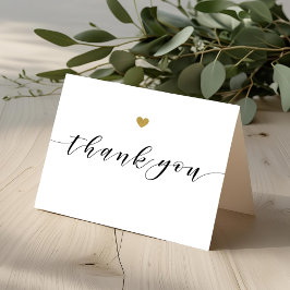 Cartão De Agradecimento Coração Dourado Moderno Casamento Dobrado