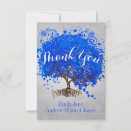 Cartão De Agradecimento Coração Leaf Royal Blue Tree Obrigado Casamento