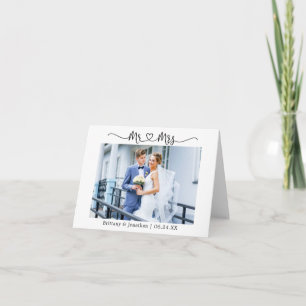 Cartão De Agradecimento Coração Moderno da Caligrafia Sr. e Sra. Wedding N