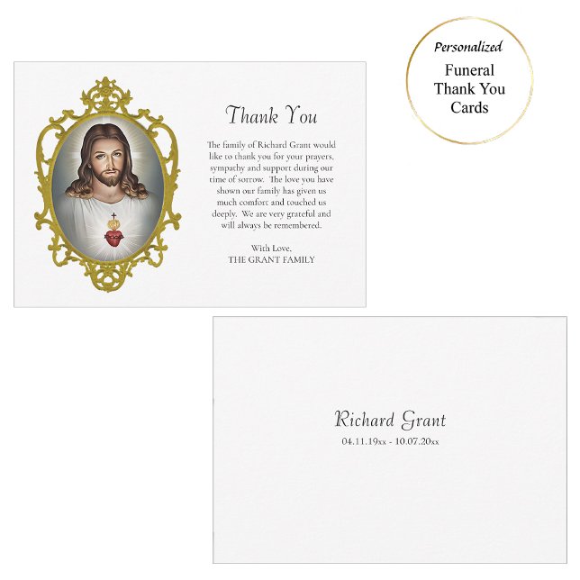 Cartão De Agradecimento Coração Sagrado de Jesus Funeral Católico (Criador carregado)