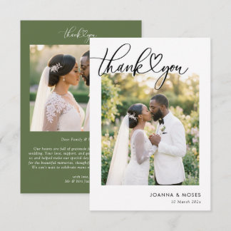 Cartão De Agradecimento Coração Script Moderno Foto Casamento