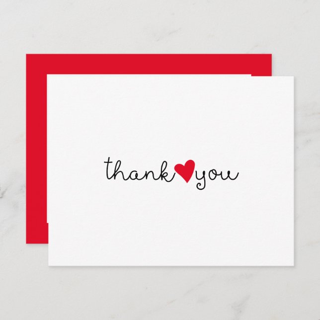 Cartão De Agradecimento Coração Vermelho Brilhante Fofo Obrigado (Frente/Verso)