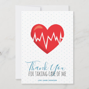 Cartão De Agradecimento Coração Vermelho Médico Script Azul Personalizado 