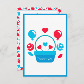 Cartão De Agradecimento Corações, Balões e cesto do coração
