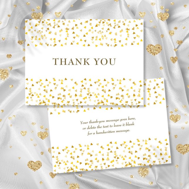 Cartão De Agradecimento Corações de Amor Dourados Obrigado (Elegant Golden Love Hearts Thank You Card)