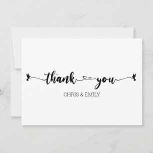 Cartão De Agradecimento Corações Minimalistas e Caligrafia de Aves Obrigad