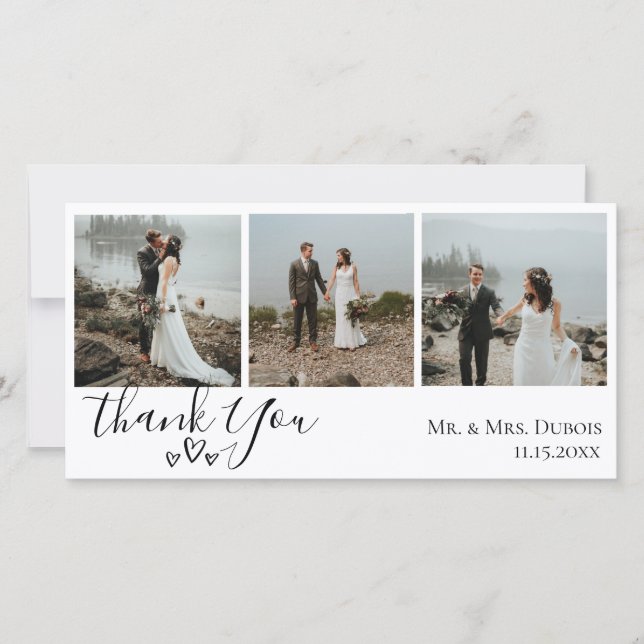 Cartão De Agradecimento Corações Simples Fotografia de Casamento Agradecim (Frente)