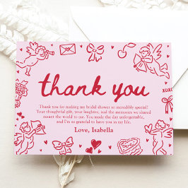 Cartão De Agradecimento Corações Vermelhos Rosas Desenhados à Mão Chuveiro