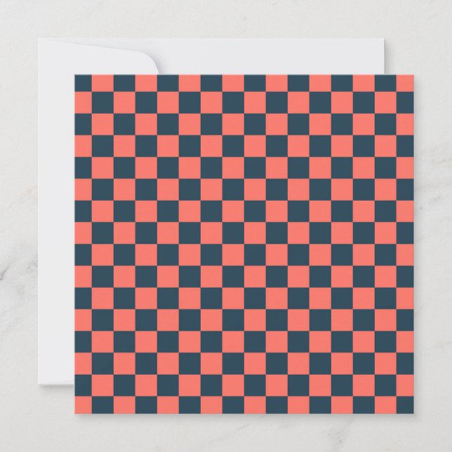 Cartão De Agradecimento Coral and navy checkerboard pattern (Frente)