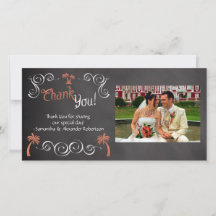 Coral Chalkboard Script Beach Weding Obrigado