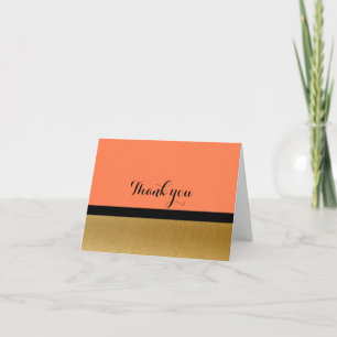 Cartão De Agradecimento Coral & Gold Modern Glam Fold Thank You Card